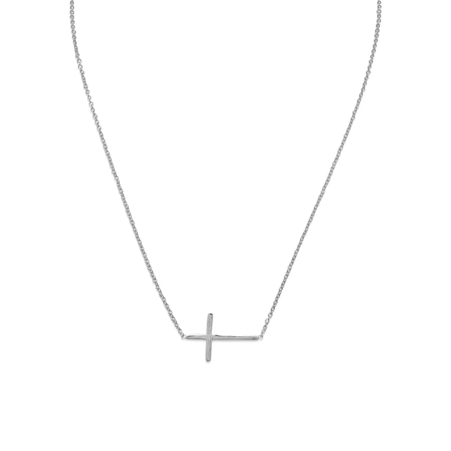 16"   2" Rhodium Plated Polished Sideways Cross Necklace