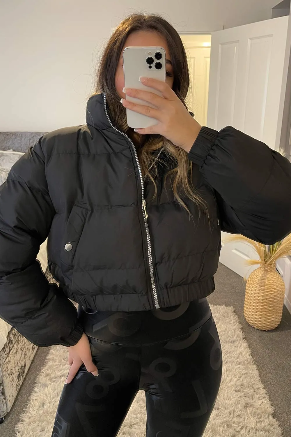 Amelia Black Cropped Puffer Jacket