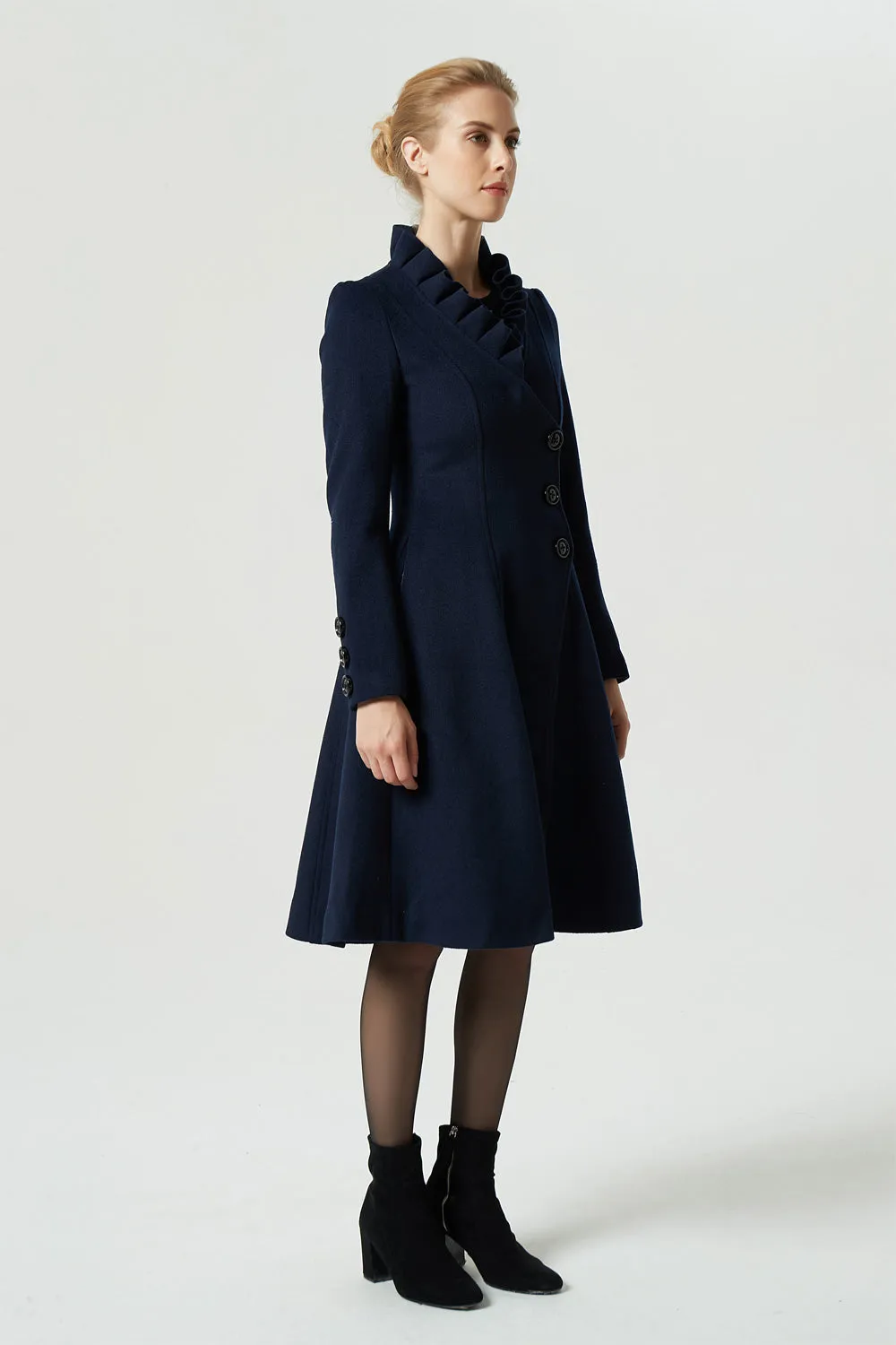 asymmetrical navy blue wool coat 1974#