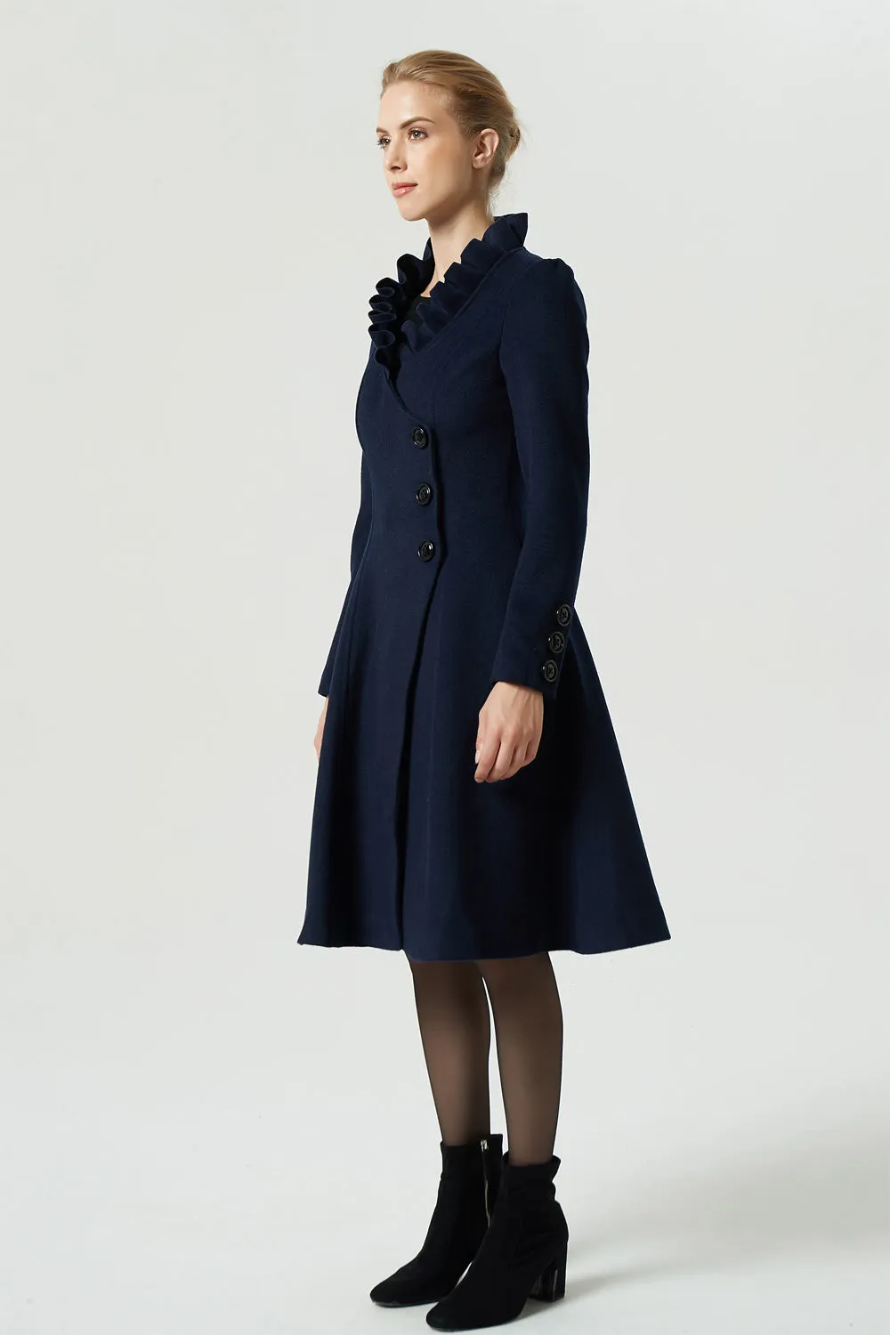 asymmetrical navy blue wool coat 1974#