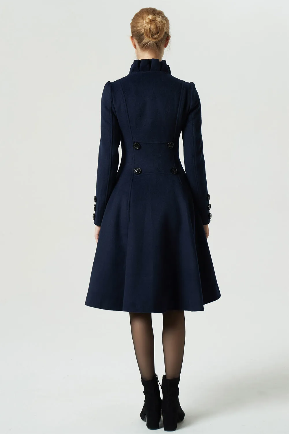 asymmetrical navy blue wool coat 1974#