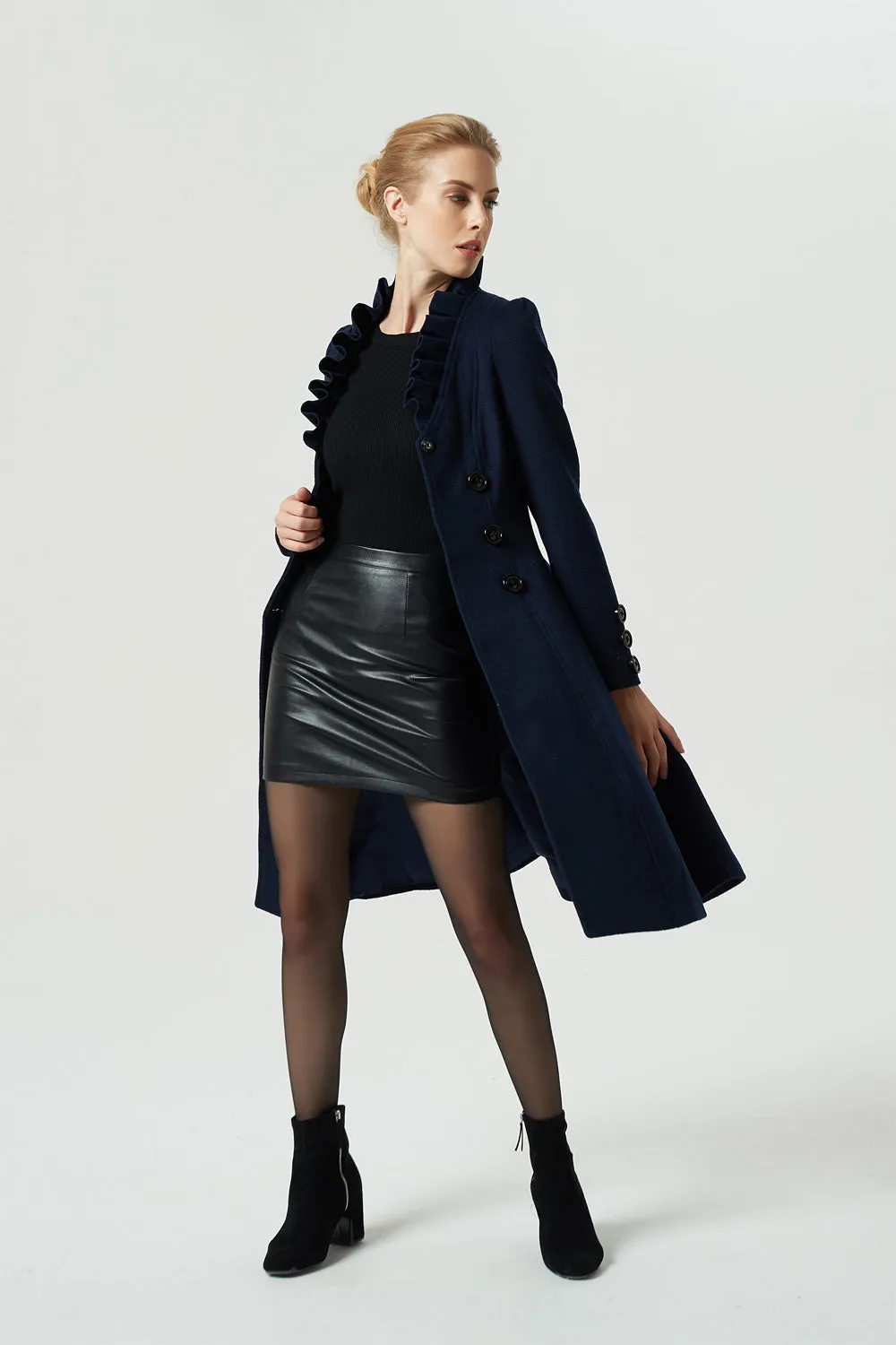 asymmetrical navy blue wool coat 1974#