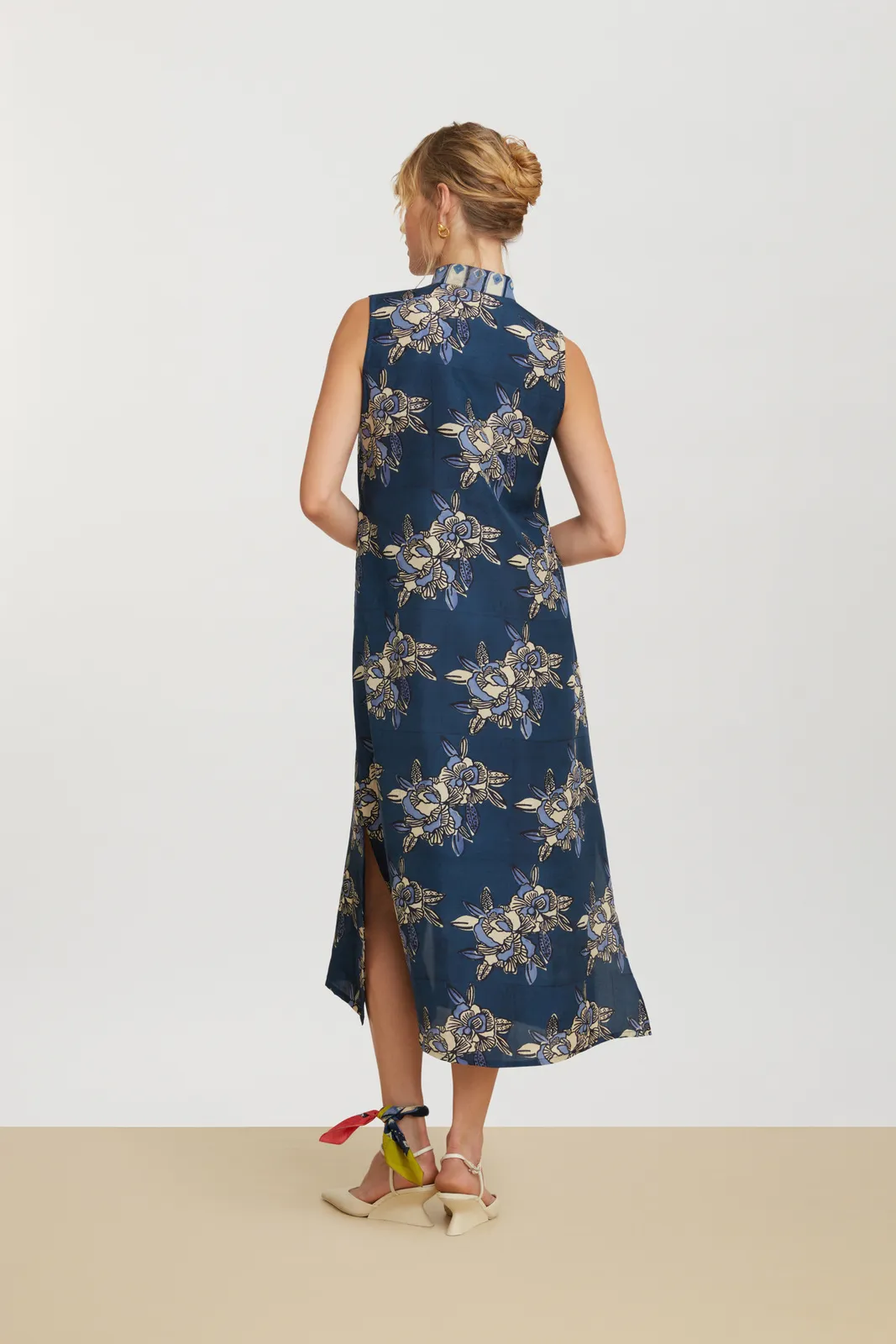 Benares Long Gilet Dress in Indigo Blues