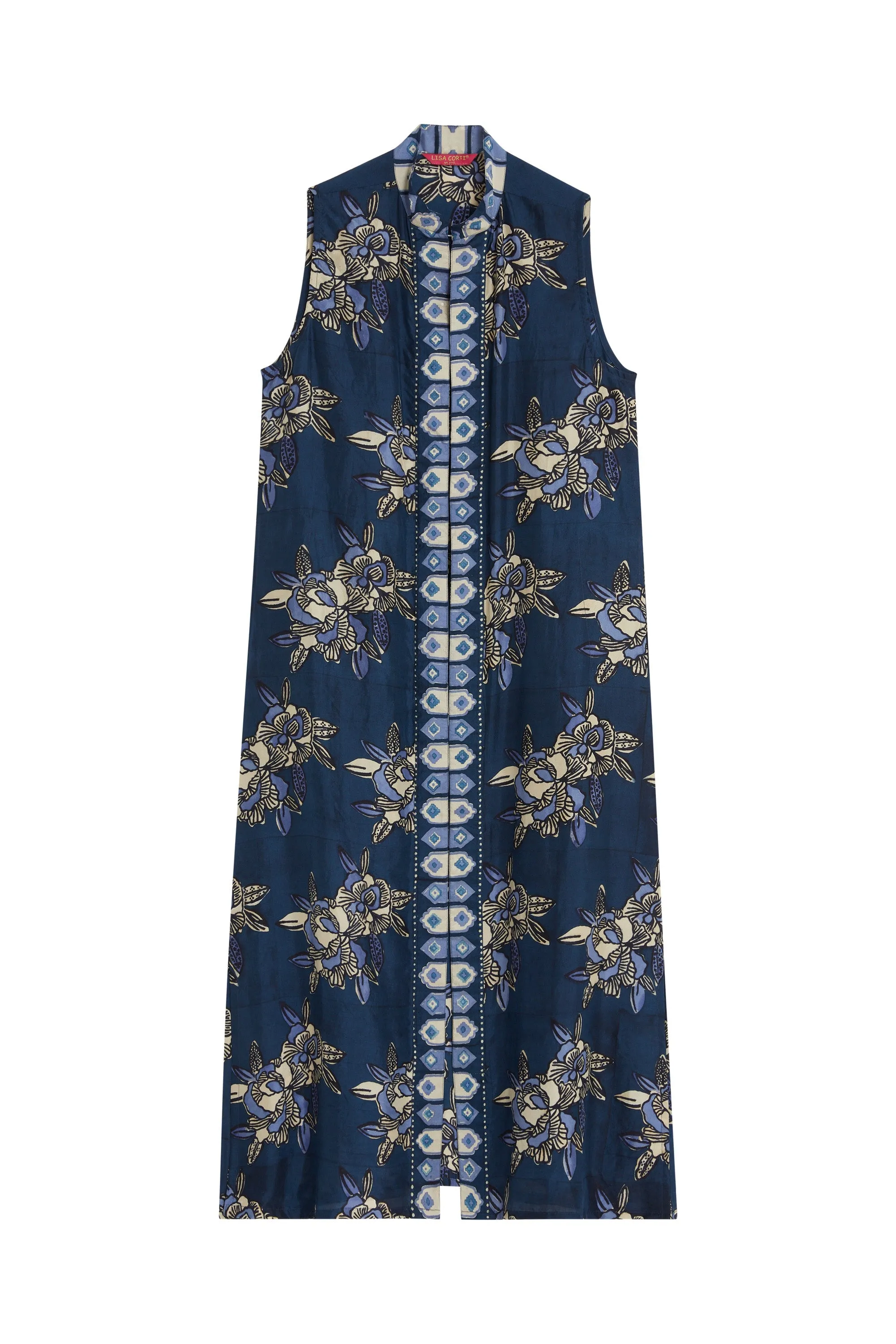 Benares Long Gilet Dress in Indigo Blues