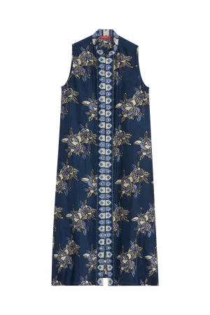 Benares Long Gilet Dress in Indigo Blues