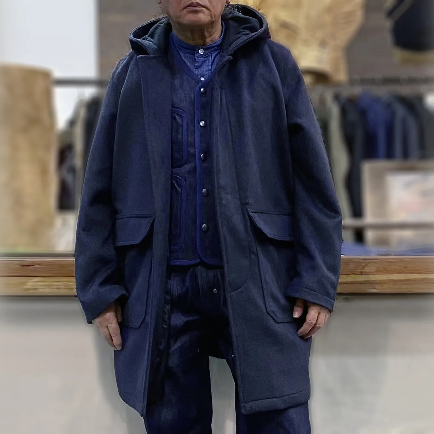 BZEN M.3057 DELON-DUF REGULAR FIT 5 POCKET 36" BACK LENGTH WOOL BLEND DUFFLE COAT-DARK GREY