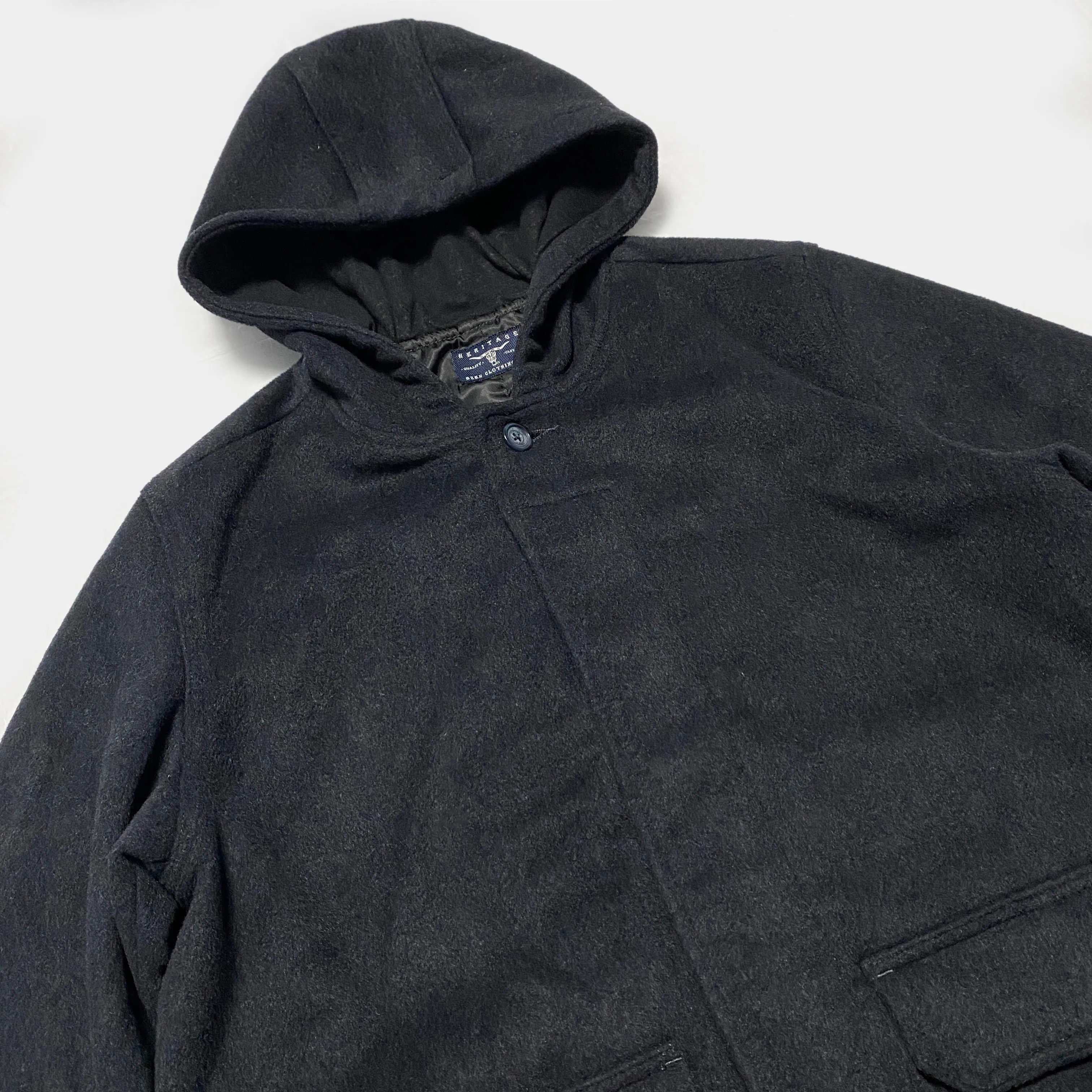 BZEN M.3057 DELON-DUF REGULAR FIT 5 POCKET 36" BACK LENGTH WOOL BLEND DUFFLE COAT-DARK GREY