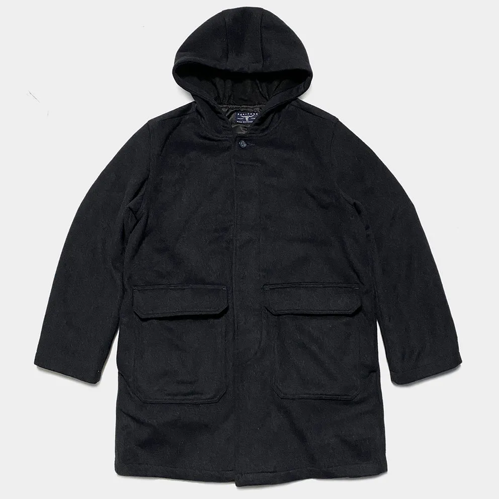 BZEN M.3057 DELON-DUF REGULAR FIT 5 POCKET 36" BACK LENGTH WOOL BLEND DUFFLE COAT-DARK GREY
