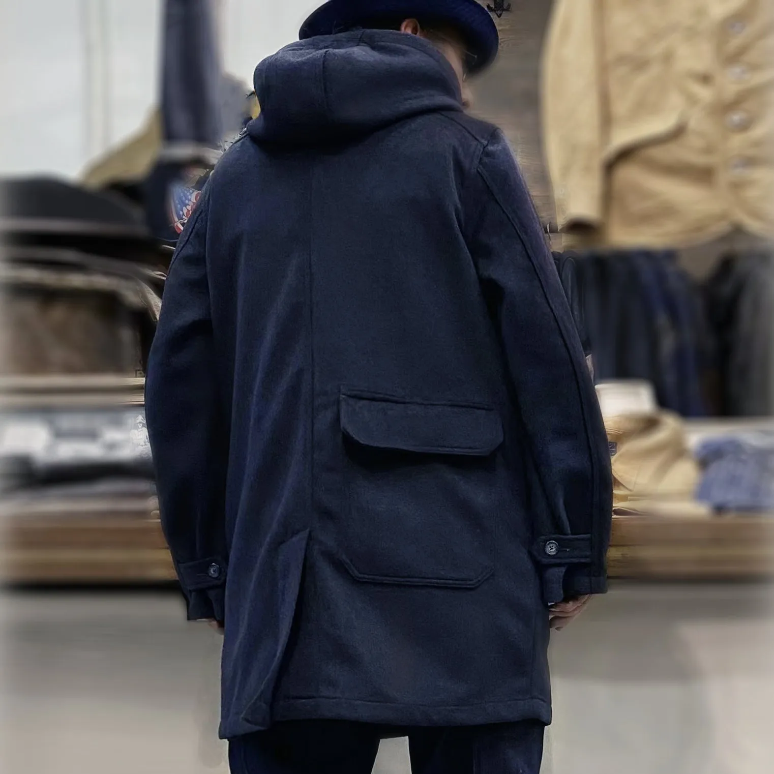 BZEN M.3057 DELON-DUF REGULAR FIT 5 POCKET 36" BACK LENGTH WOOL BLEND DUFFLE COAT-DARK GREY