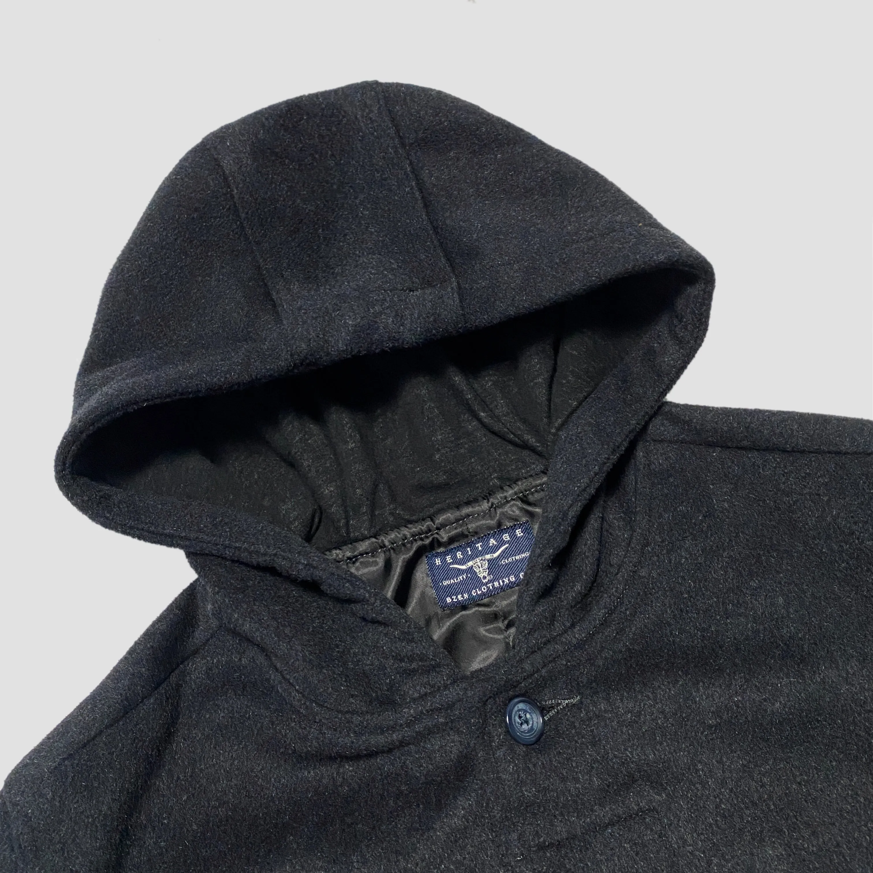 BZEN M.3057 DELON-DUF REGULAR FIT 5 POCKET 36" BACK LENGTH WOOL BLEND DUFFLE COAT-DARK GREY