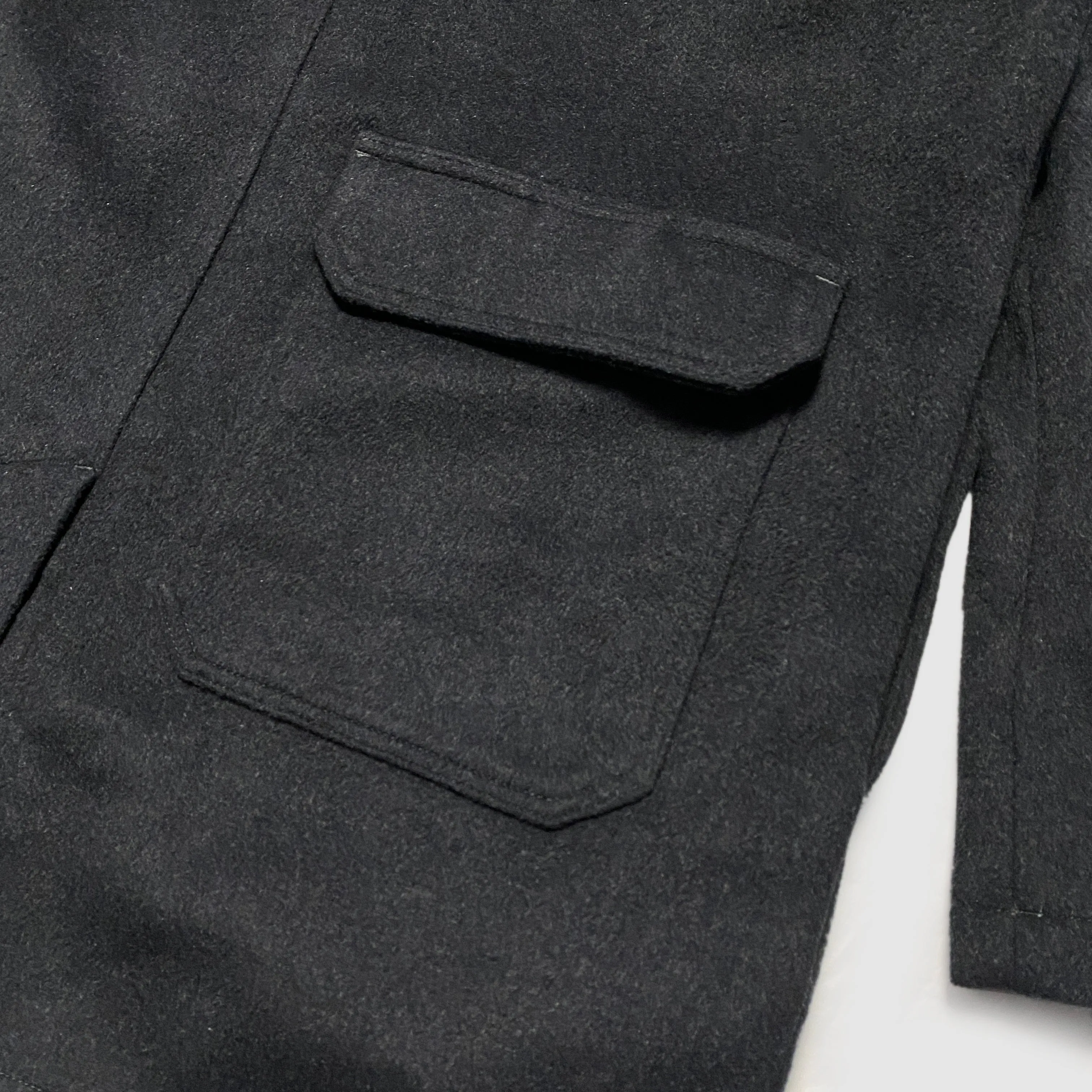 BZEN M.3057 DELON-DUF REGULAR FIT 5 POCKET 36" BACK LENGTH WOOL BLEND DUFFLE COAT-DARK GREY