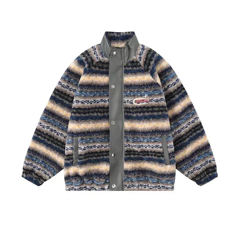 ChicMy-Fall Outfits -Autumn/Winter Coat Jacket INS Style Street Fashion Stripe Faux Shearling Gradient Wool Jacket