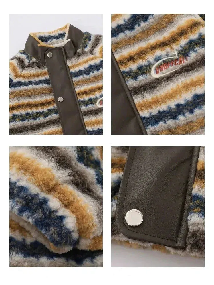 ChicMy-Fall Outfits -Autumn/Winter Coat Jacket INS Style Street Fashion Stripe Faux Shearling Gradient Wool Jacket