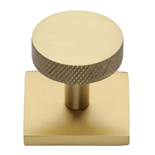 Disc Knurled Cabinet Knob on Square Backplate