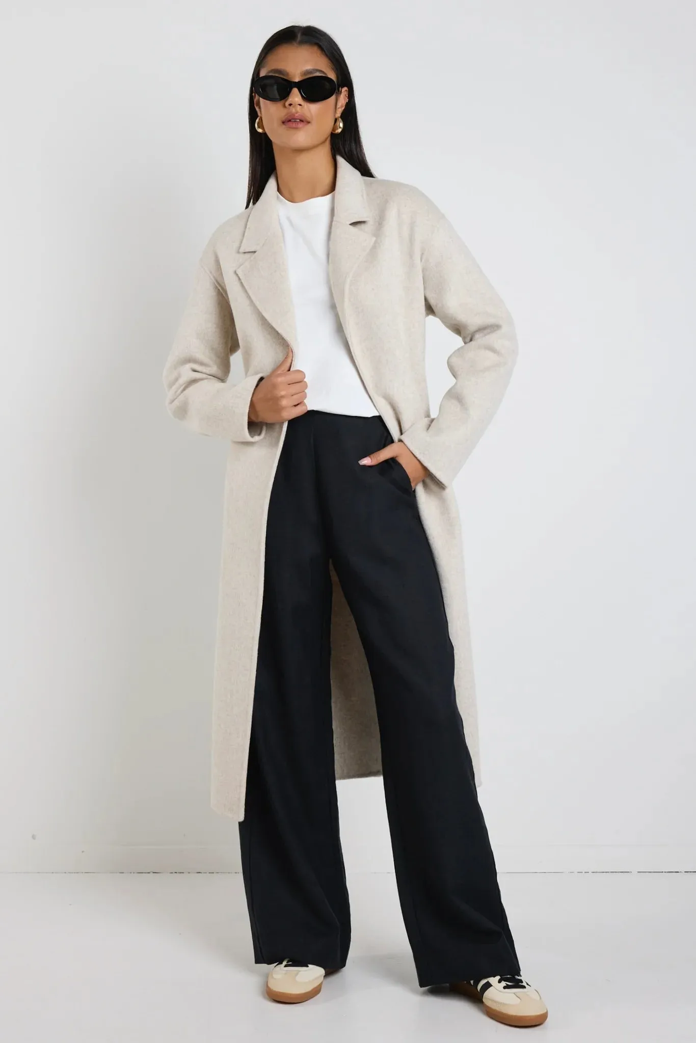 Geneva Snow Marle Wool Blend Belted Coat