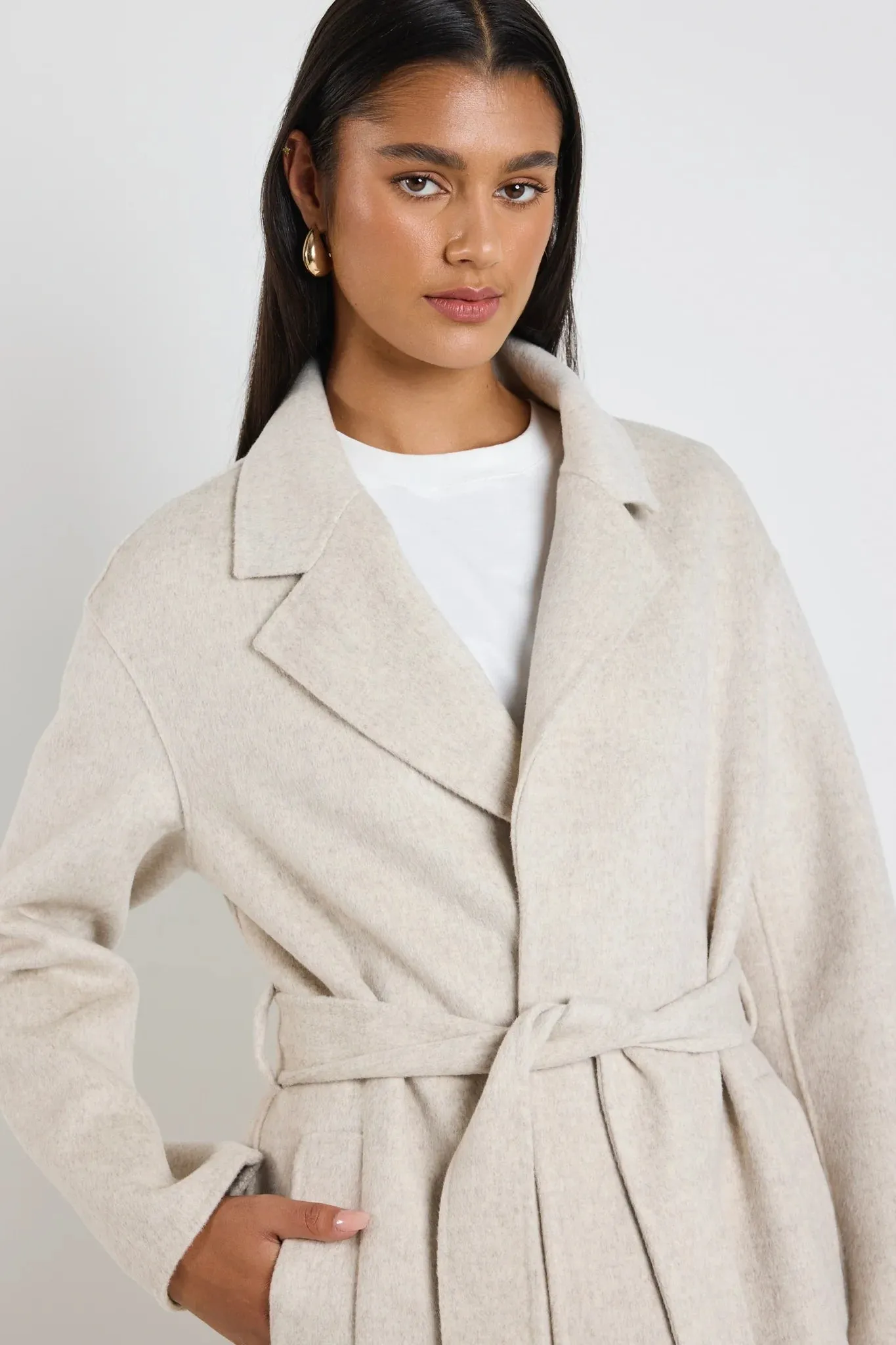 Geneva Snow Marle Wool Blend Belted Coat
