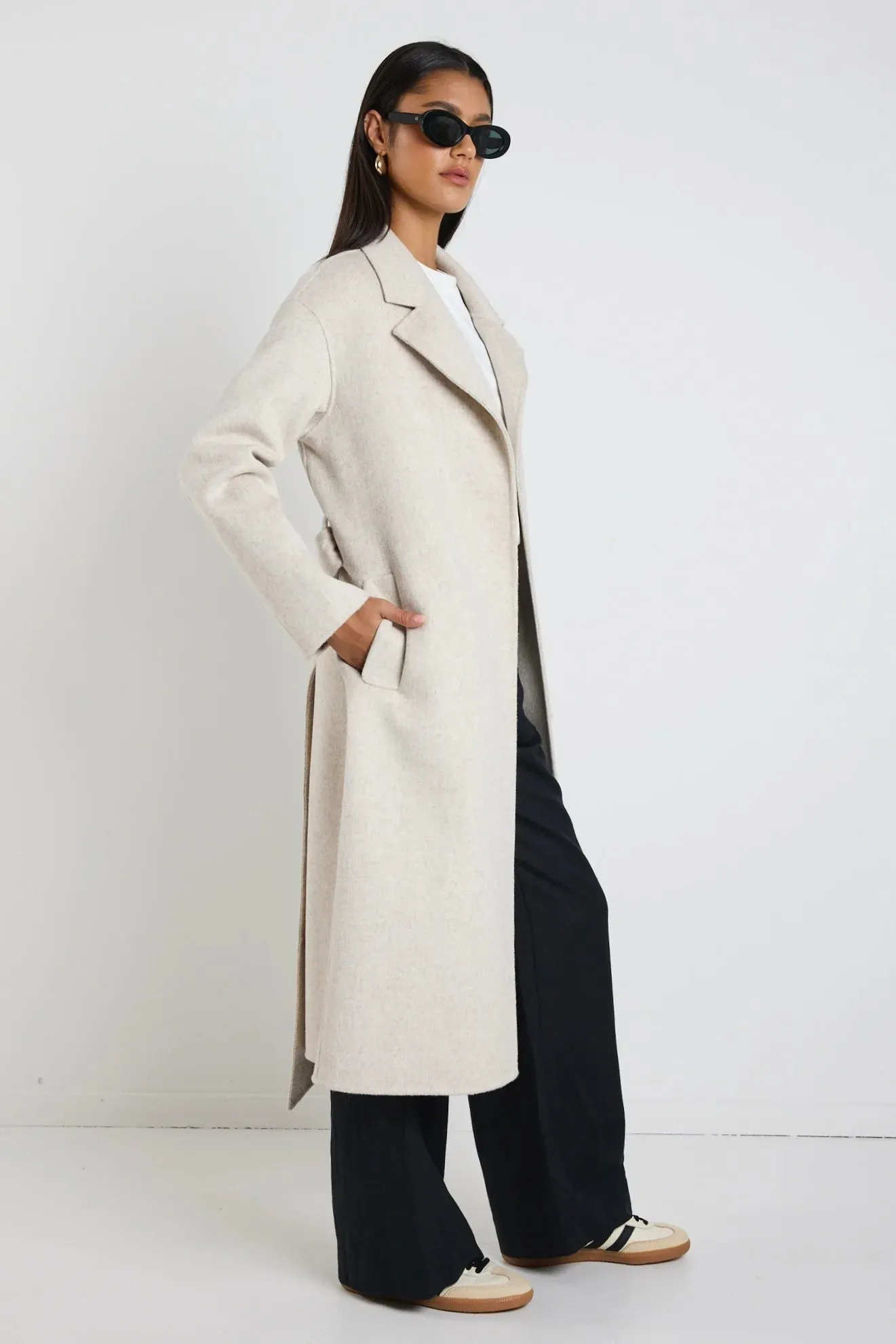 Geneva Snow Marle Wool Blend Belted Coat