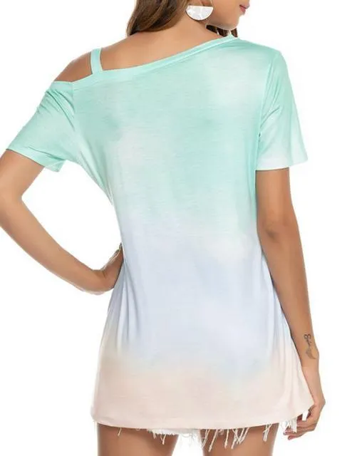 Gradient Color Cold Shoulder Twisted T-shirt