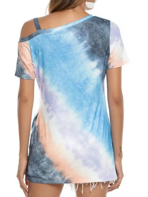 Gradient Color Cold Shoulder Twisted T-shirt