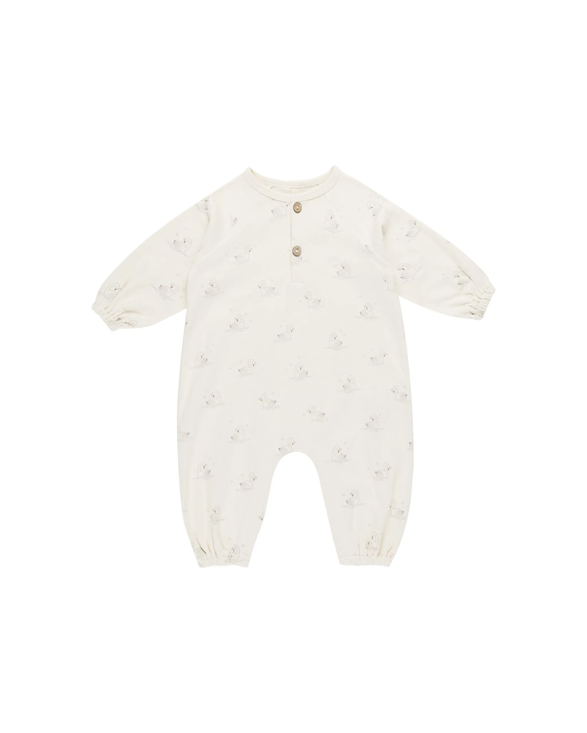 Henley Bubble Jumpsuit in Ivory/Swans