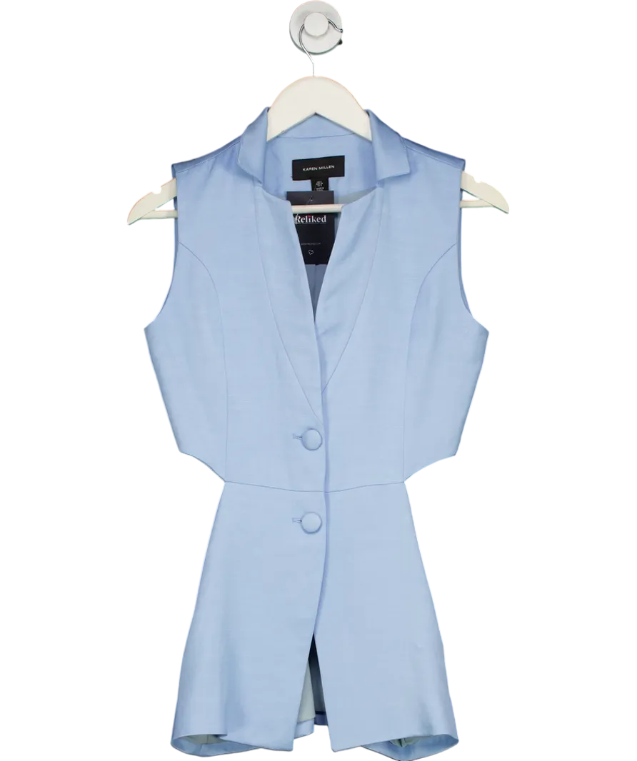 Karen Millen Blue Premium Polished Linen Cut Out Waistcoat UK 6