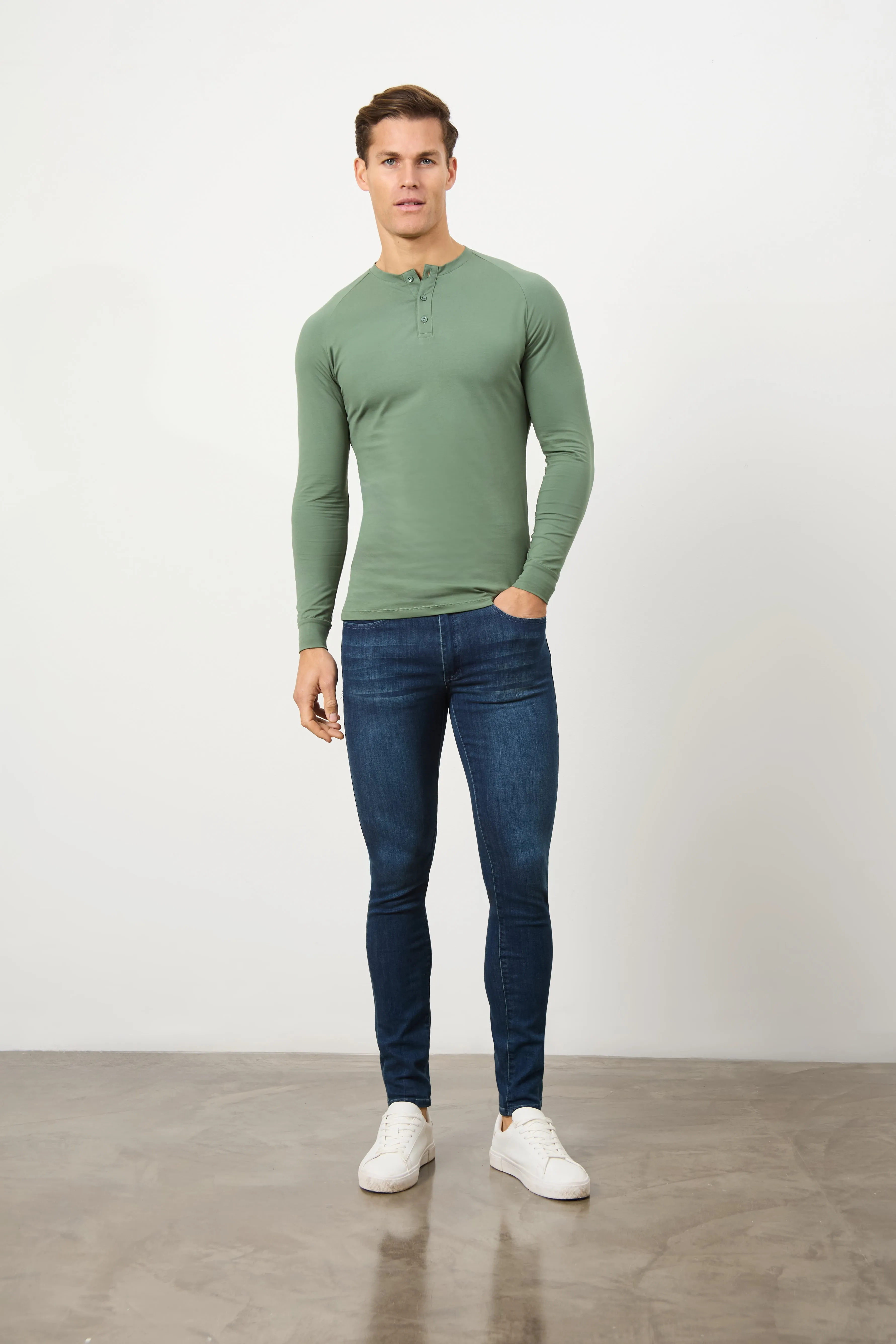 Long Sleeve Everyday Henley T-Shirt in Sage Green