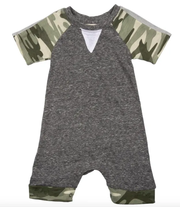 Miki Miette - George Shorts Romper in Heather Grey and Camo