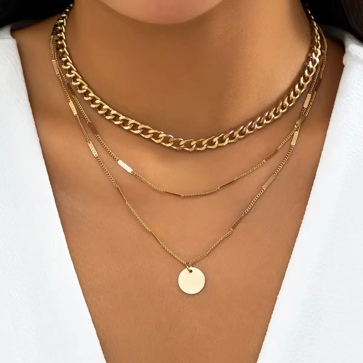 Minimalist Bohemian Metal Circle Pendant Necklace