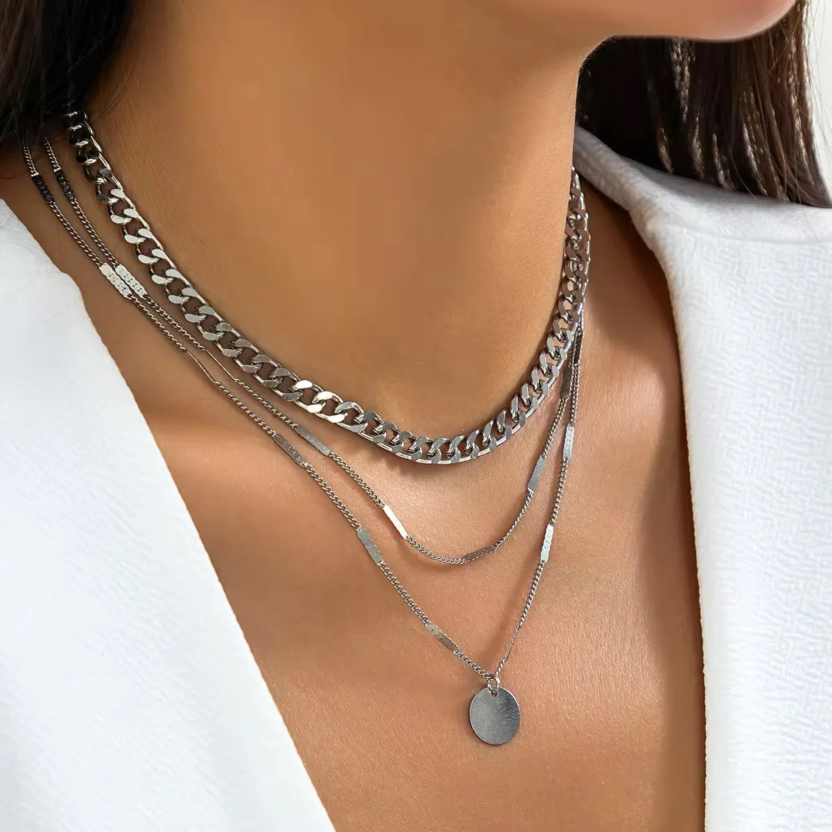 Minimalist Bohemian Metal Circle Pendant Necklace