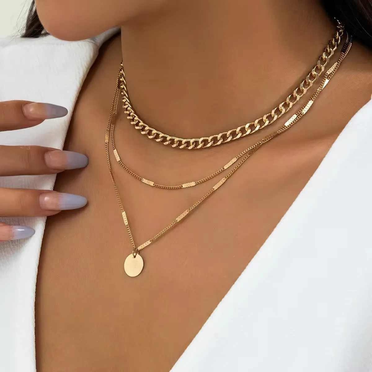 Minimalist Bohemian Metal Circle Pendant Necklace