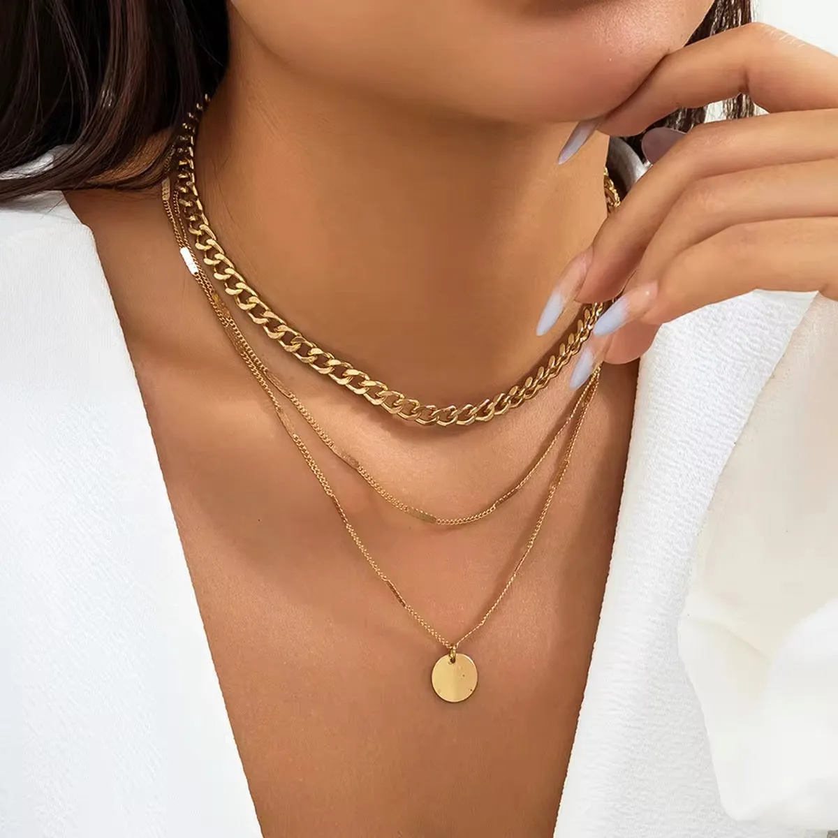 Minimalist Bohemian Metal Circle Pendant Necklace