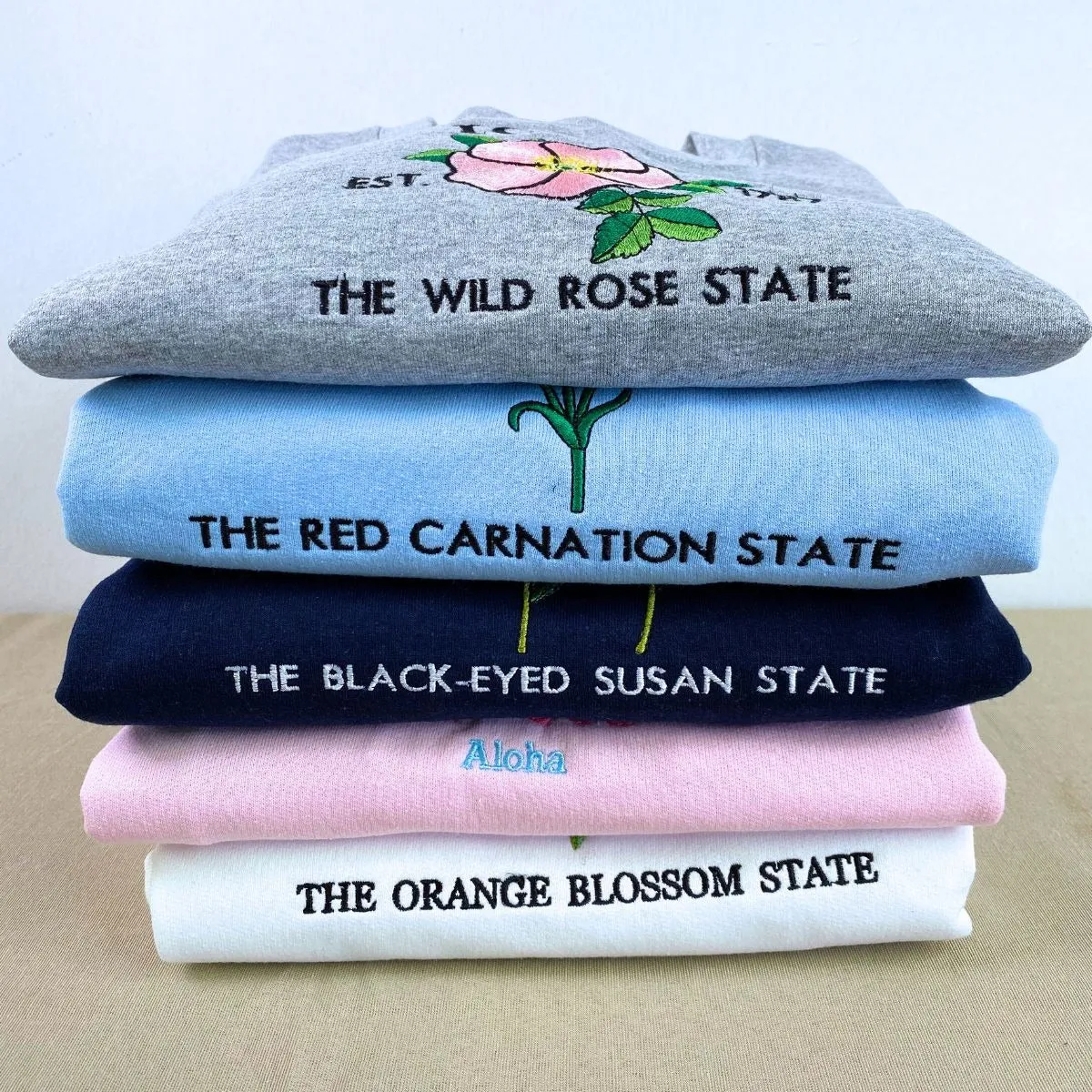 New York State Sweatshirt or Hoodie, Embroidered Gift - Est. 1788 Rose Flower