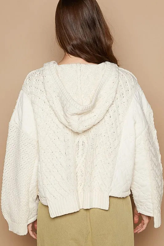 POL Hoodie Oversized Sweater Cable Knit Top Pullover Hippie Quarter Button Sweatshirt