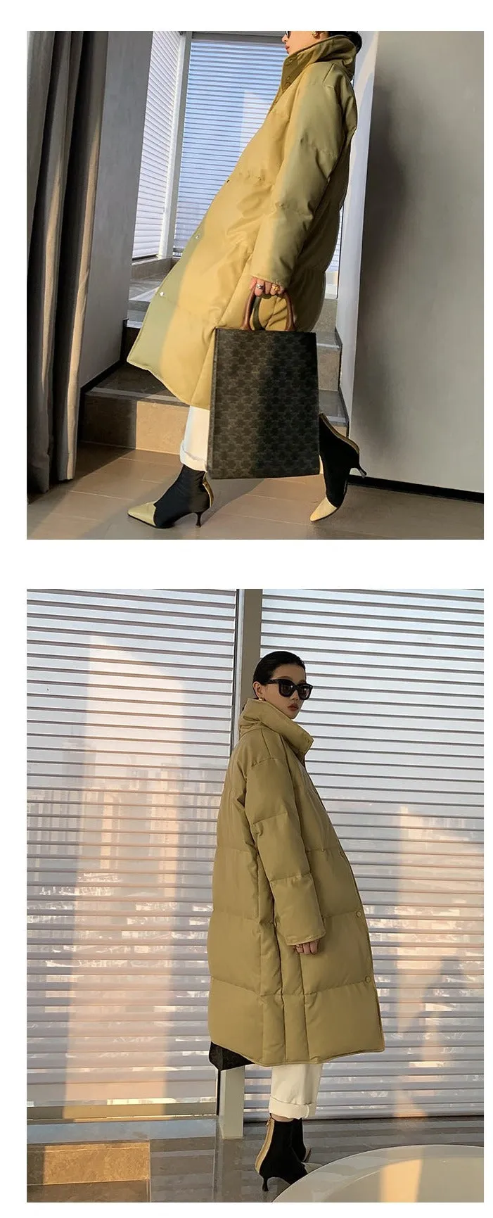 PU Leather long plus down jacket coat - Kabara Wood