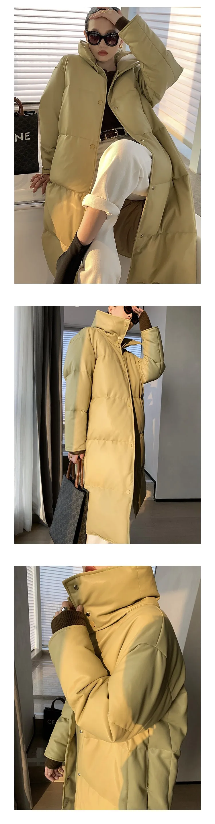 PU Leather long plus down jacket coat - Kabara Wood