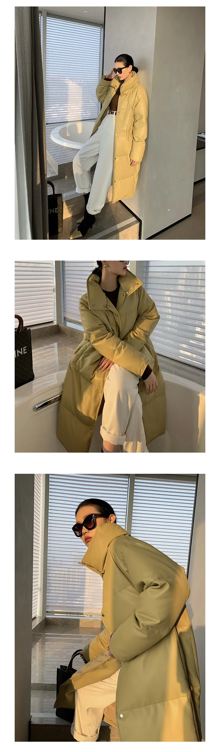 PU Leather long plus down jacket coat - Kabara Wood