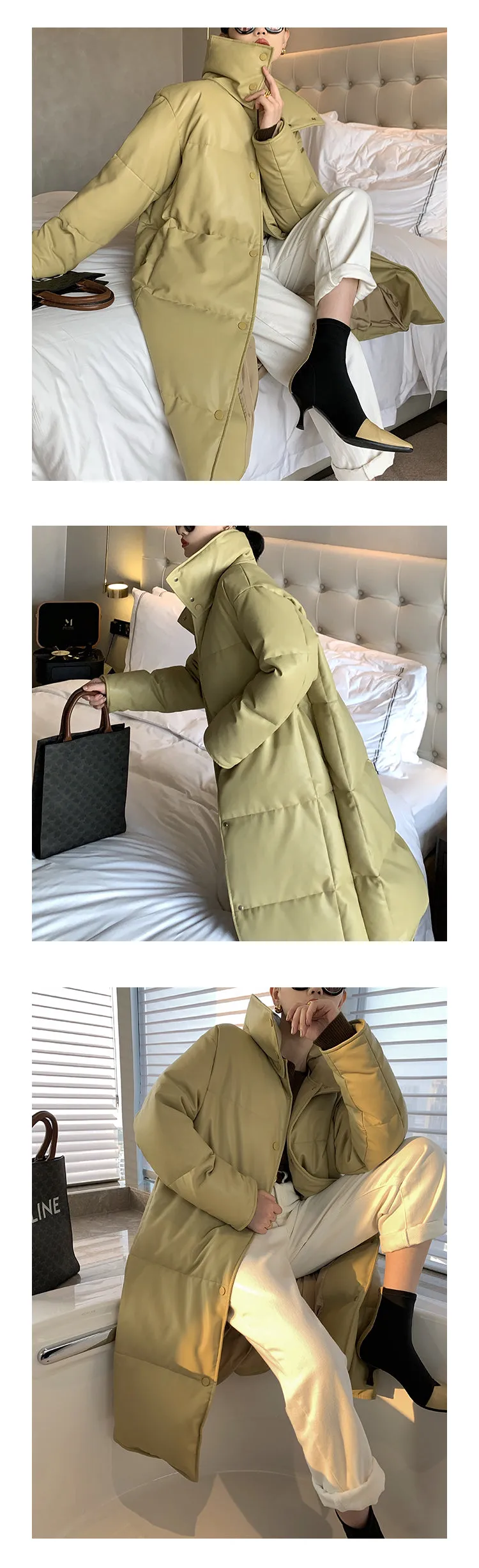 PU Leather long plus down jacket coat - Kabara Wood