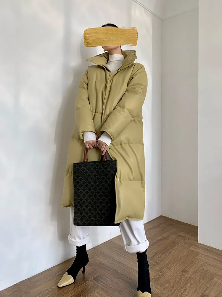 PU Leather long plus down jacket coat - Kabara Wood