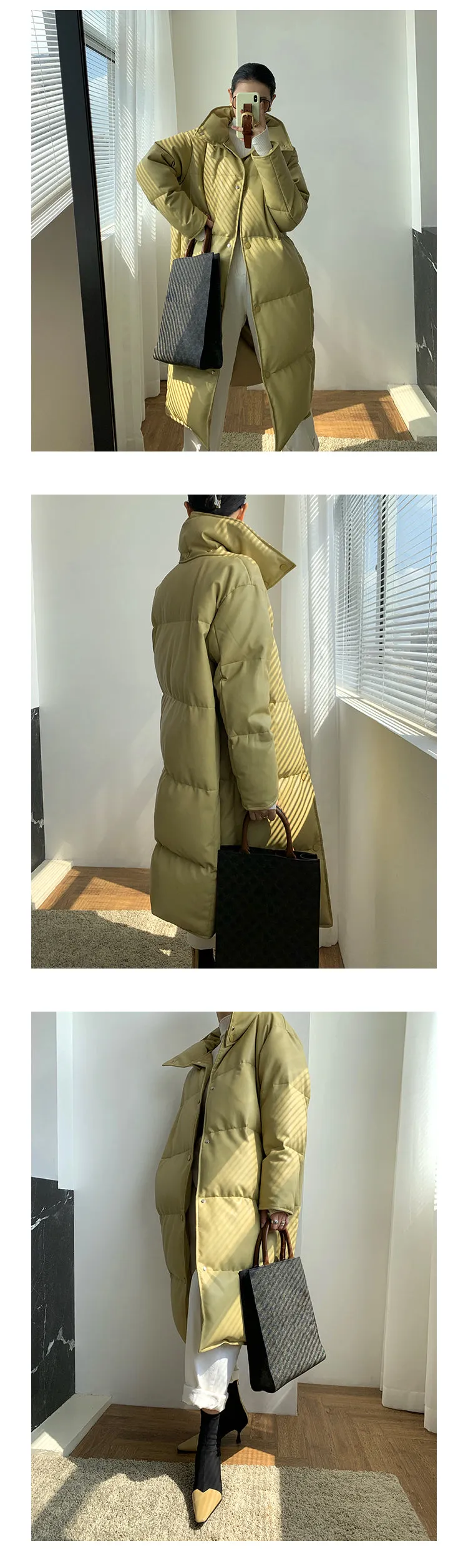 PU Leather long plus down jacket coat - Kabara Wood
