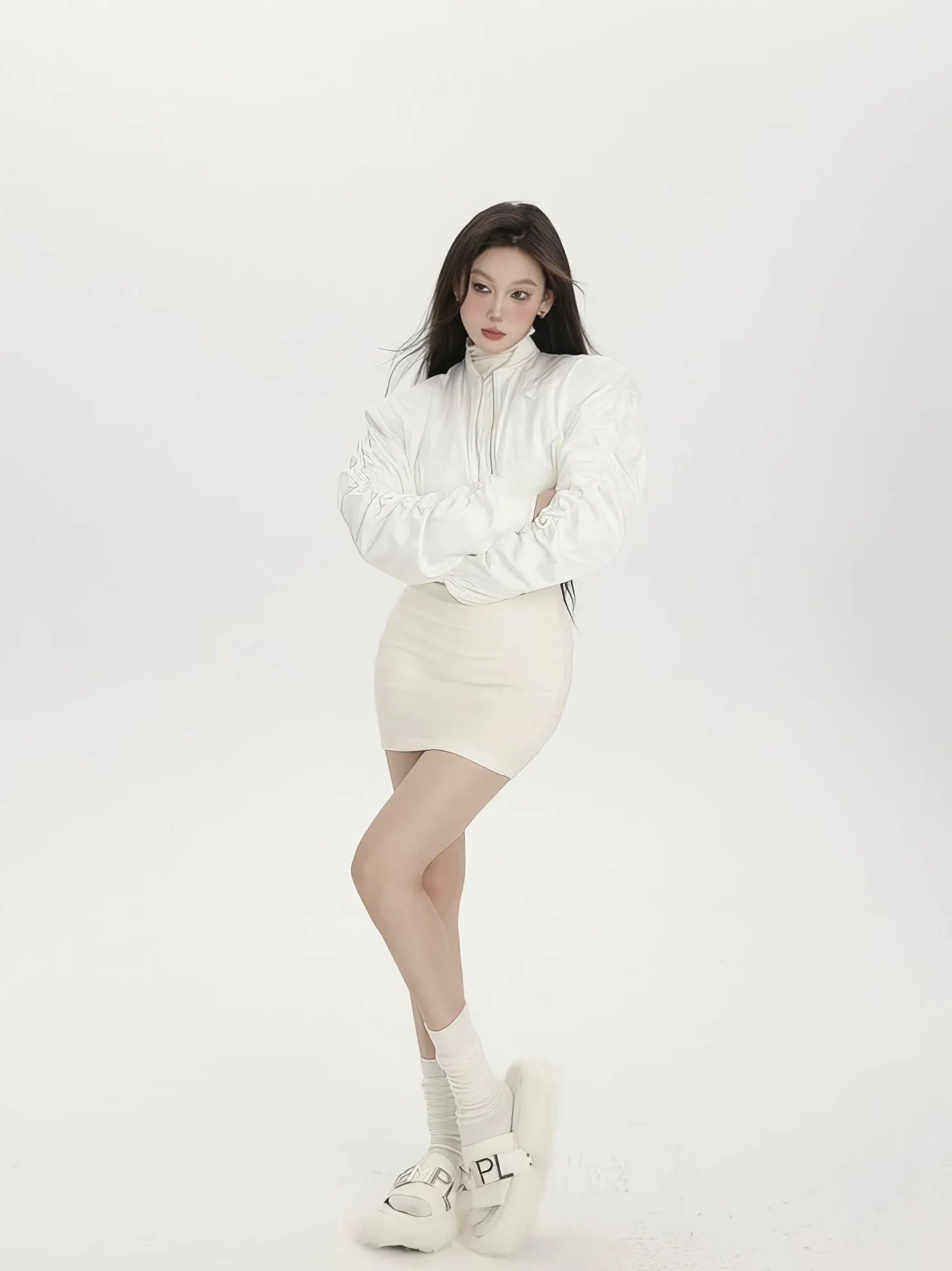 Puffer Ruched Sleeve Cropped Bomber Jacket