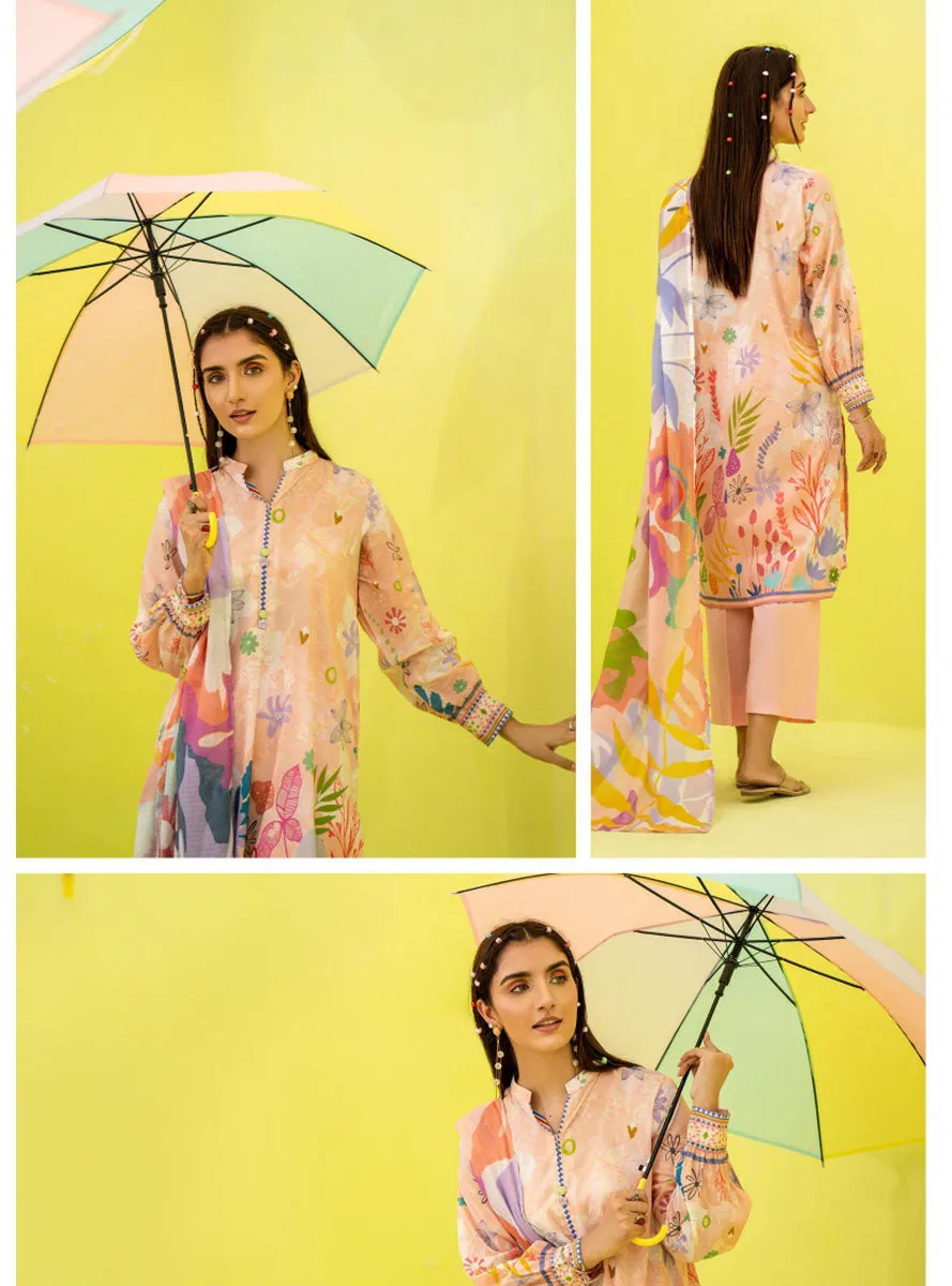 Pure Lawn Pakistani Printed Suit Material with Dupatta Popinn Orange