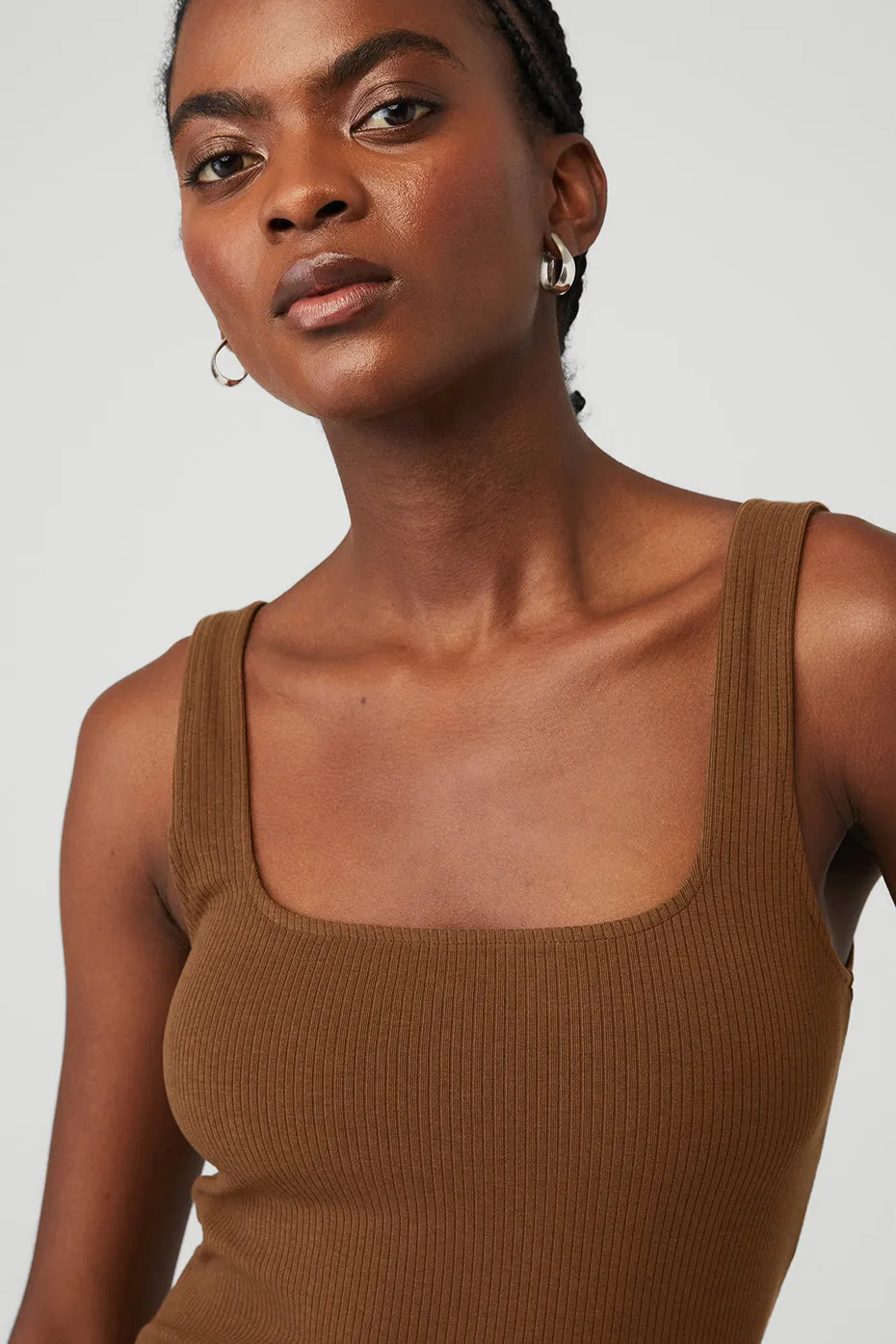 Ribbed Minimalist Tank - Cinnamon Brown