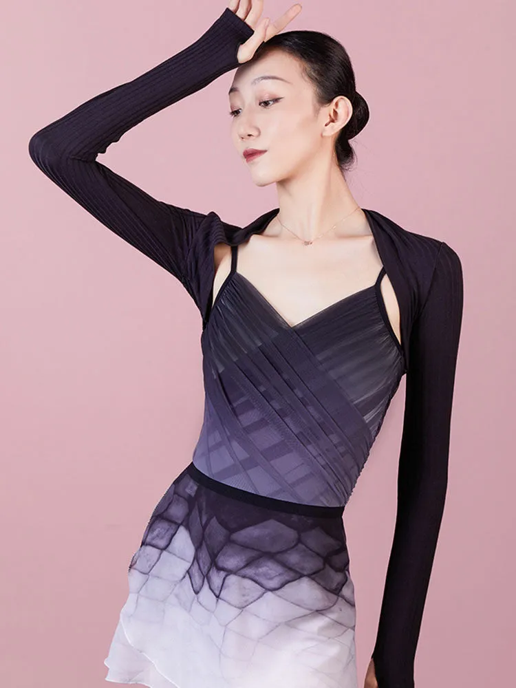 Summer V-neck Sling Pleated Gradient Ballet Practice Leotard
