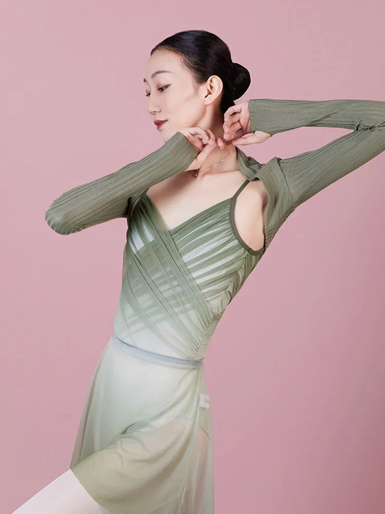 Summer V-neck Sling Pleated Gradient Ballet Practice Leotard