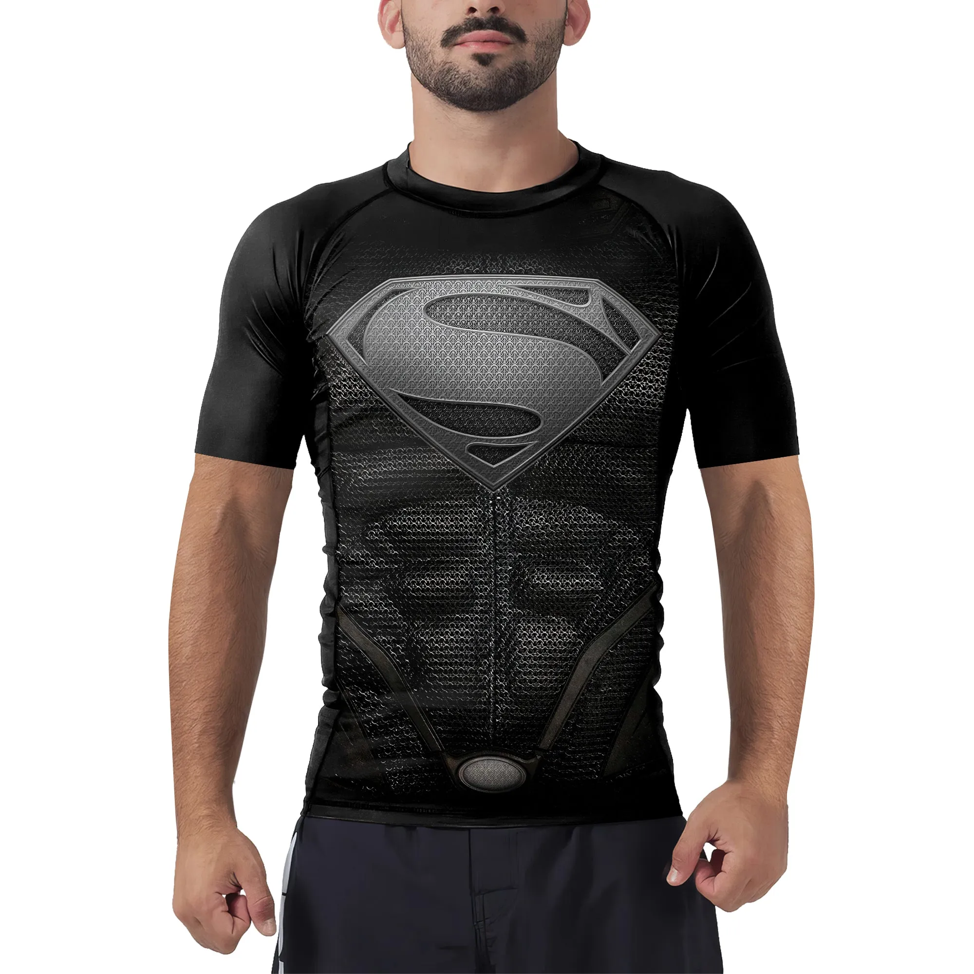 Superman Silver Emblem Men's Short Sleeve Rash Guard