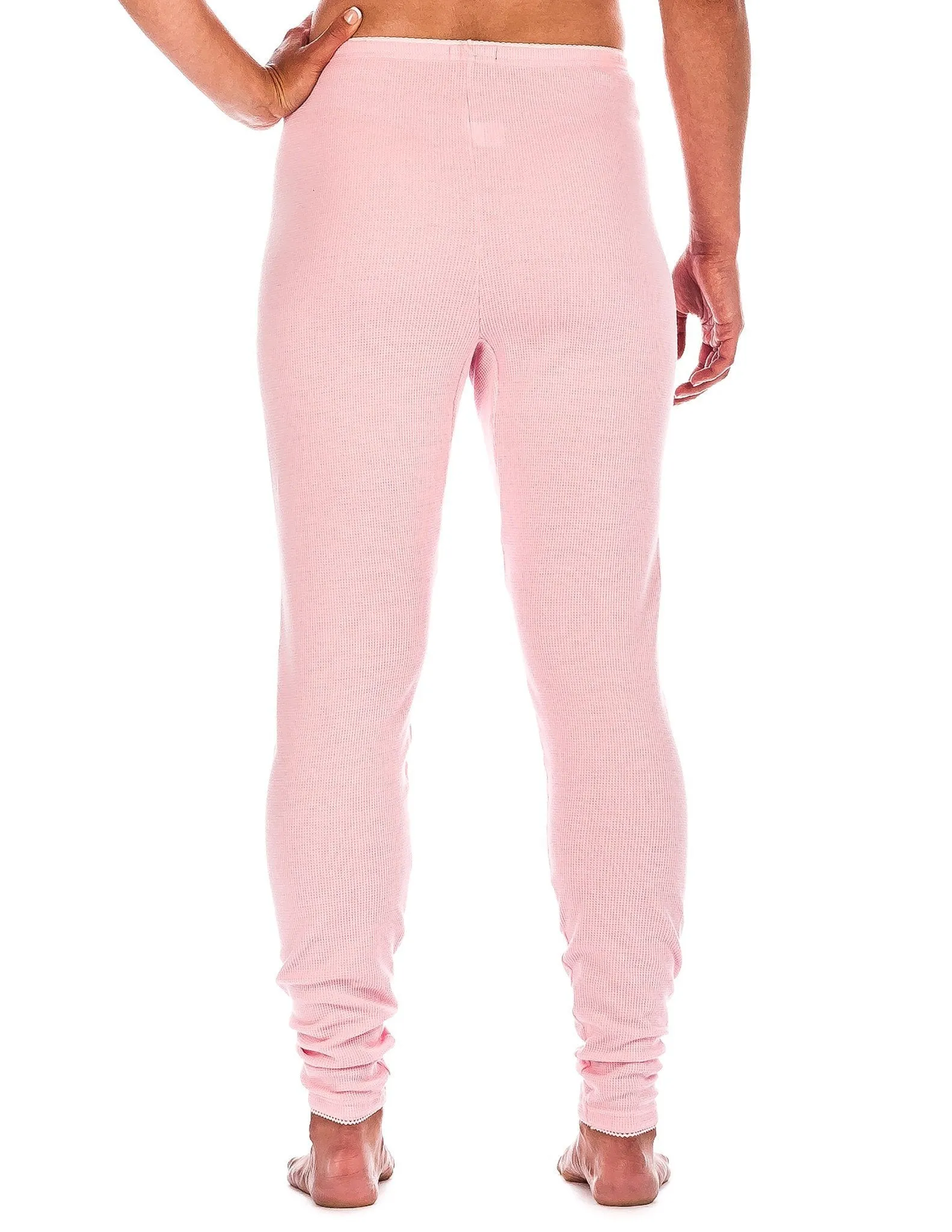 Women's Classic Waffle Knit Thermal Long John Pants - Pink