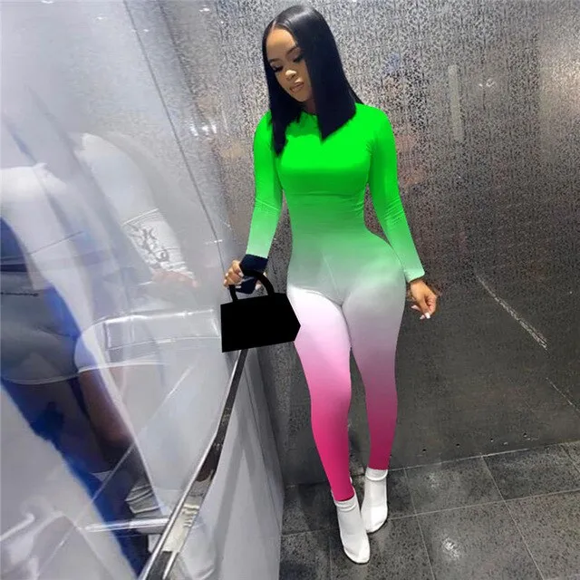 Women’s Long Sleeve Gradient Print Sport Bodysuit