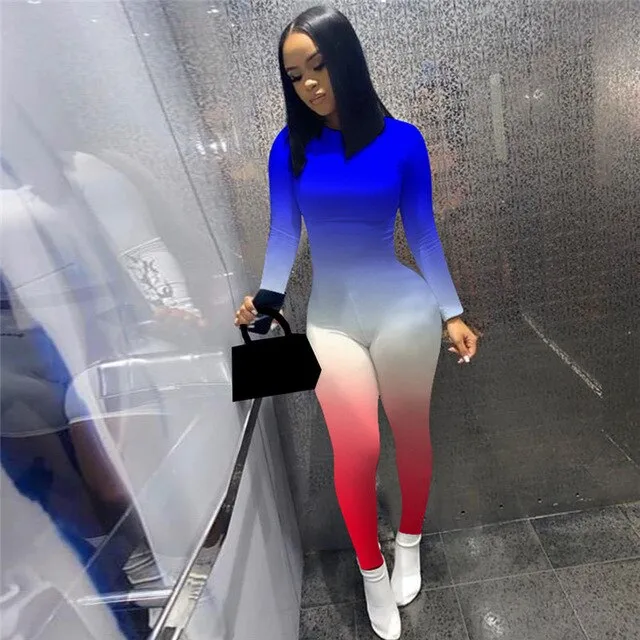 Women’s Long Sleeve Gradient Print Sport Bodysuit