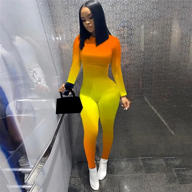 Women’s Long Sleeve Gradient Print Sport Bodysuit