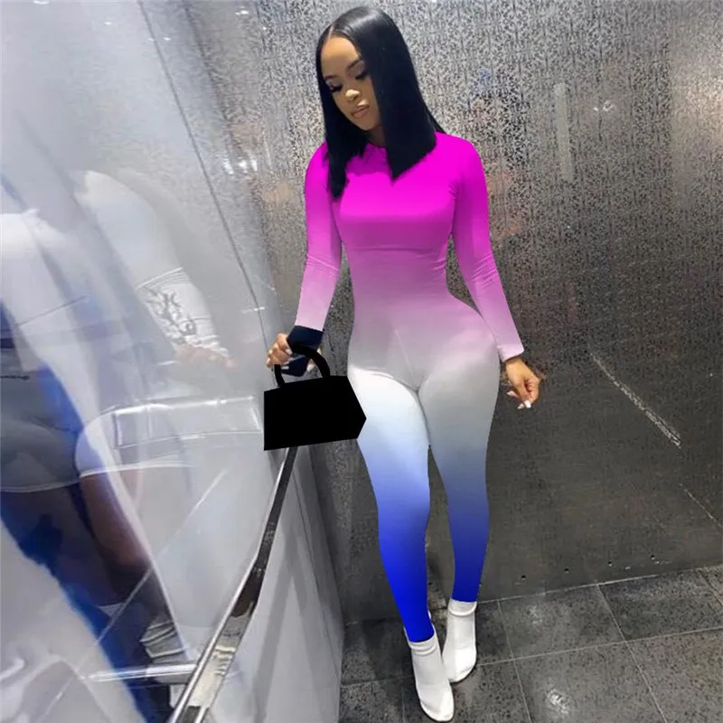 Women’s Long Sleeve Gradient Print Sport Bodysuit